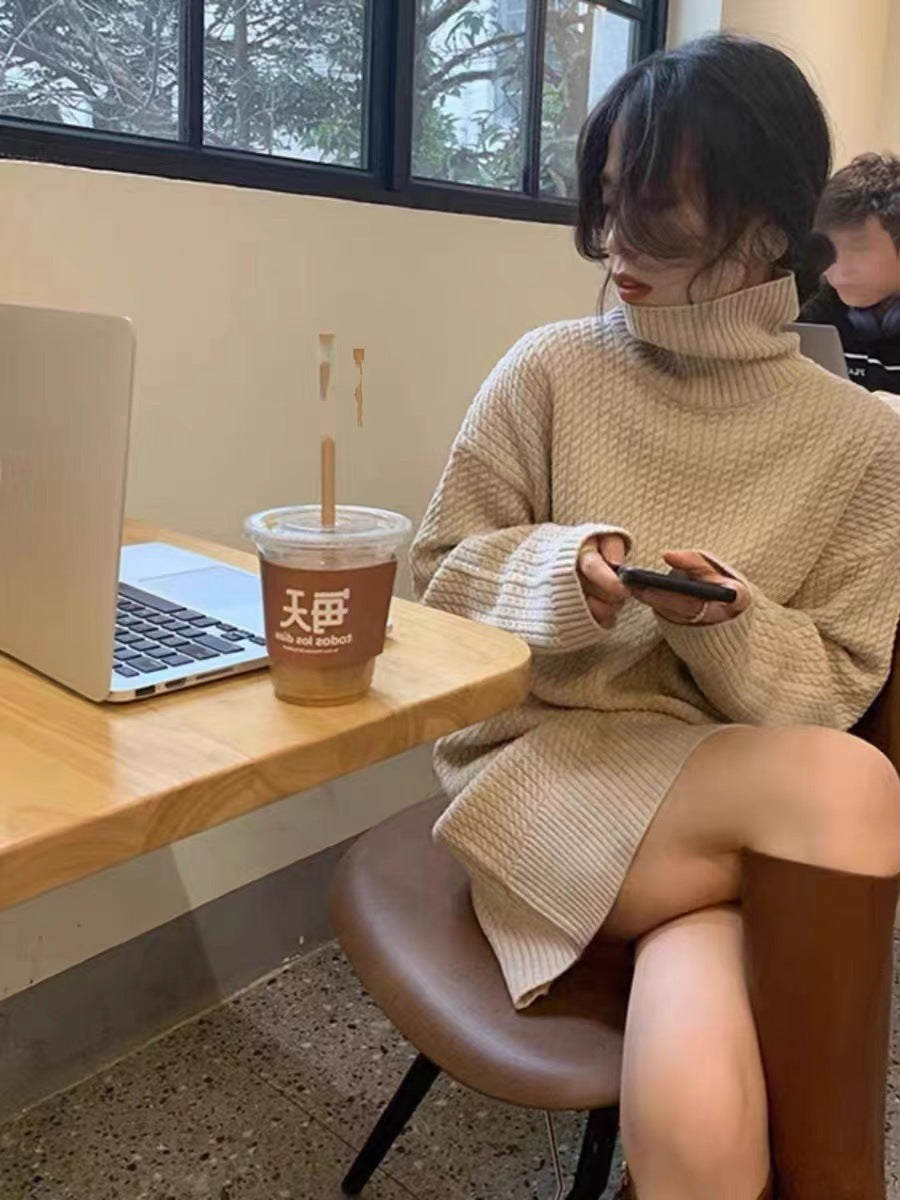 Women turtleneck knitted dress with boxy oversized silhouette Mune Fashion