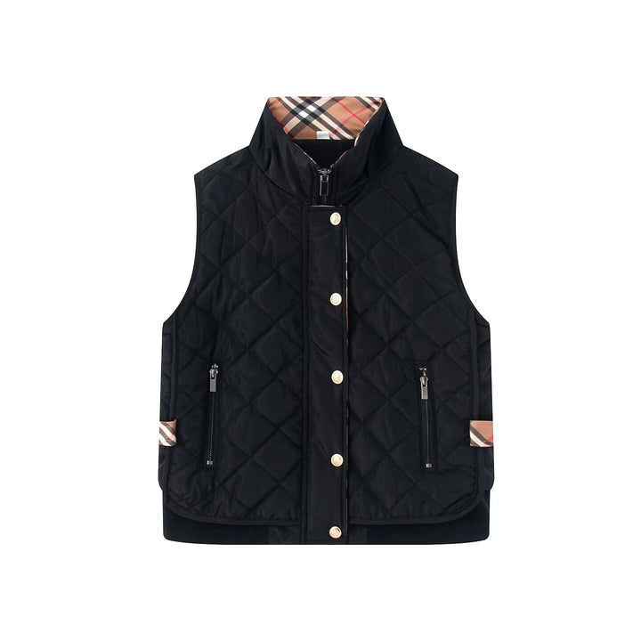 Women's quilted vest with stand-up collar, zippered pockets, and checked lining Mune Fashion