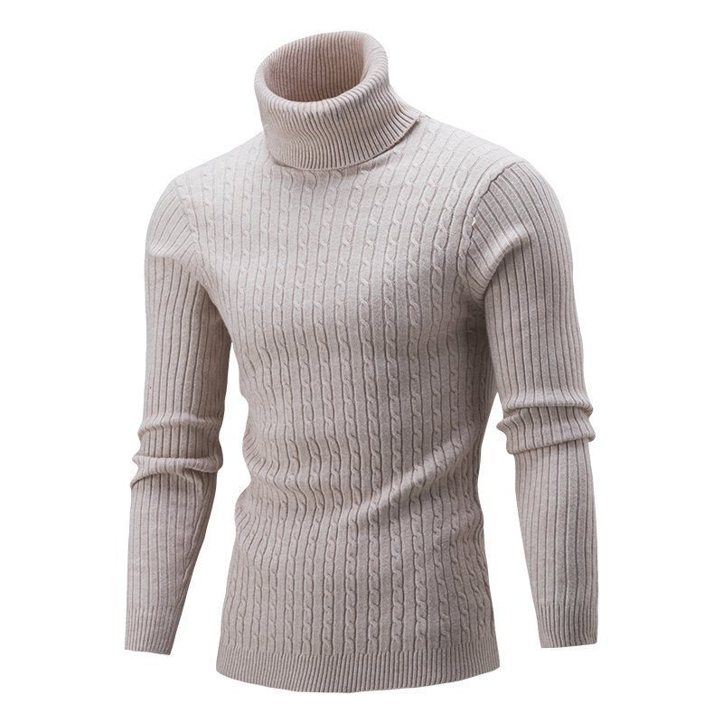 Men's ribbed turtleneck sweater with cable knit pattern and form-fitting slim-fit silhouette Mune Fashion