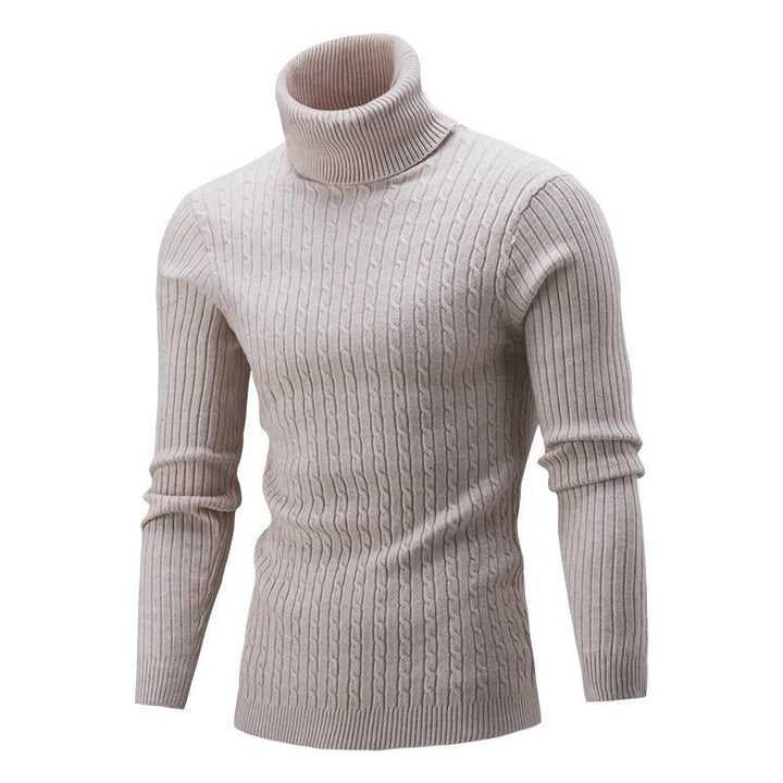 Men's ribbed turtleneck sweater with cable knit pattern and form-fitting slim-fit silhouette Mune Fashion