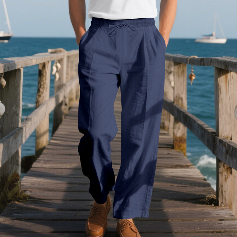 Men's beach-ready linen chino joggers with drawstring and rolled hem Mune Fashion