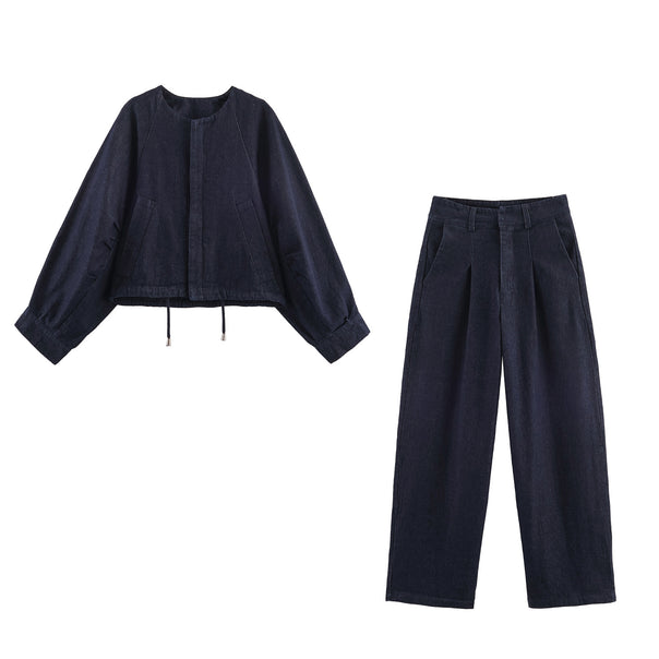 Women 30+ wide High-Waist Denim Palazzo pants with pleats and crease Mune Fashion