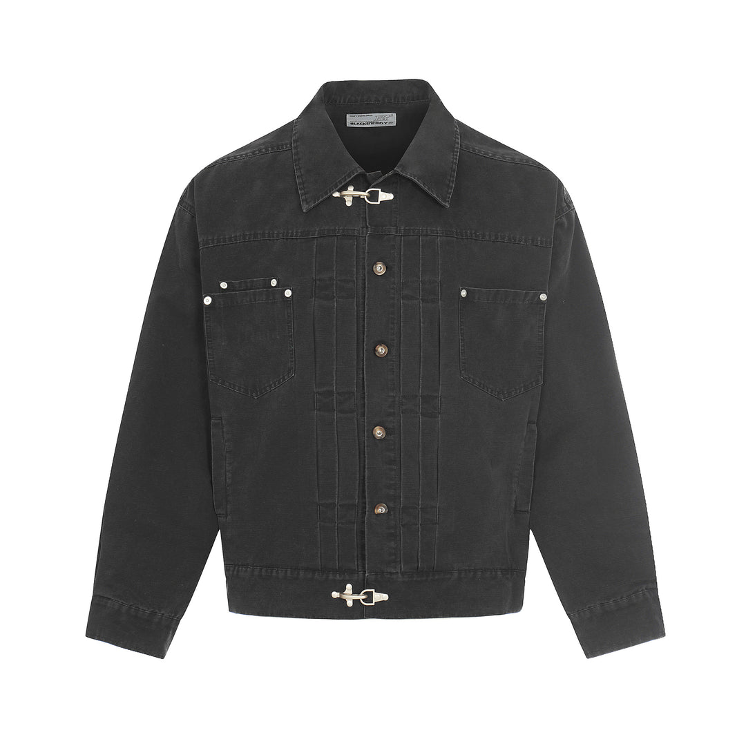 Men's Canvas Utility Blouson Jacket with Drawstring and Decorative Stitching Mune Fashion