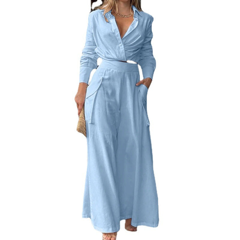 Women's high-waisted wide Palazzo pants with side cargo pocket and flowing silhouette