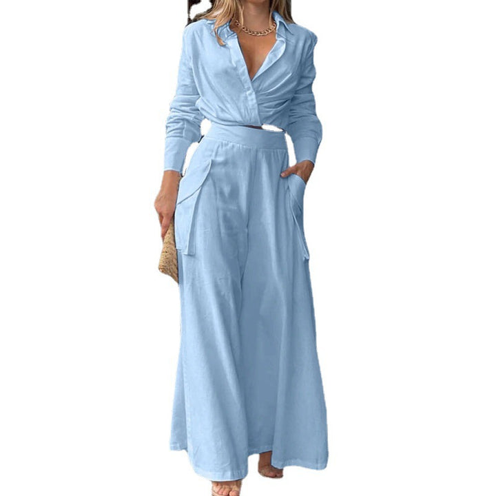 Women's high-waisted wide Palazzo pants with side cargo pocket and flowing silhouette