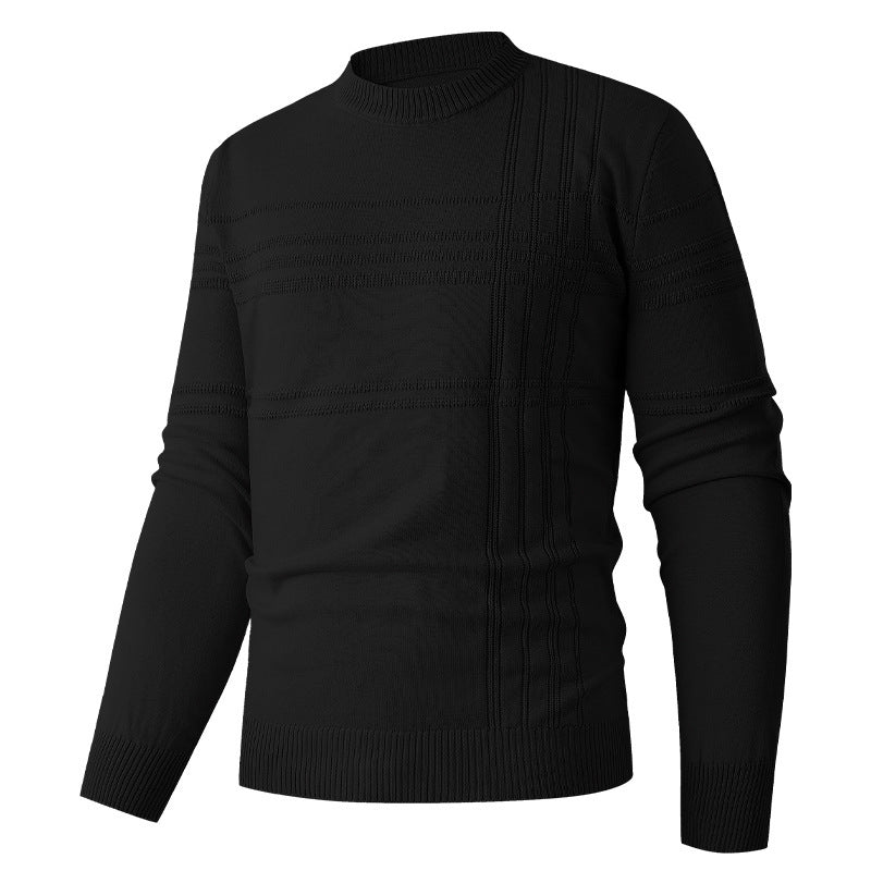 Men's fine knit pullover round neck with embossed stripe structure and slim silhouette Mune Fashion