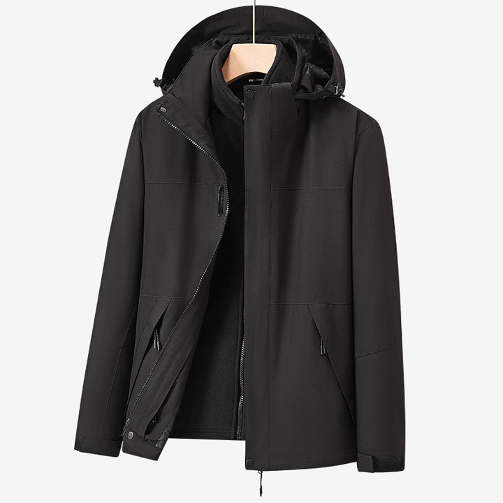 Unisex two-layer water-repellent outdoor jacket with hood and color block design Mune Fashion