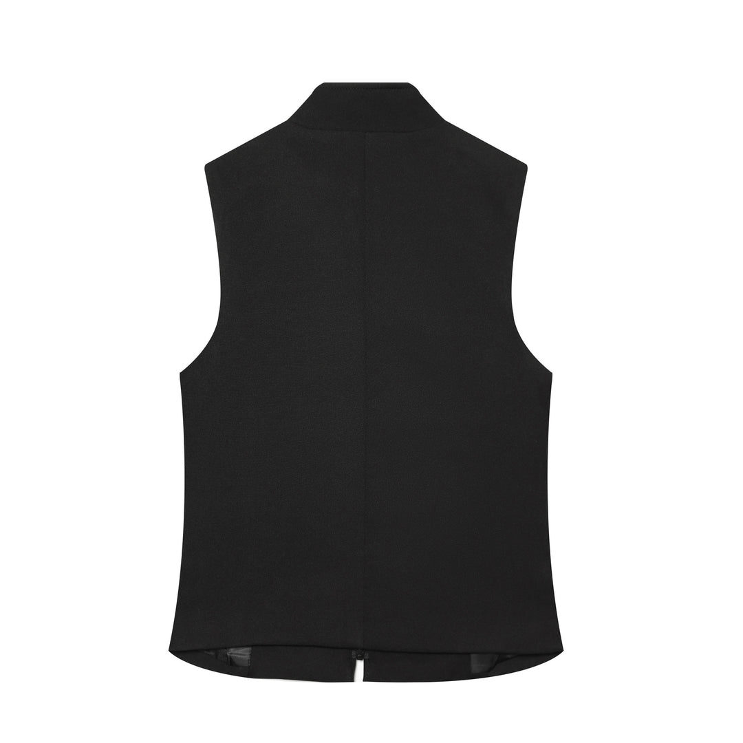 Women's Fitted Military Vest with Stand-Up Collar and Decorative Straps Mune Fashion
