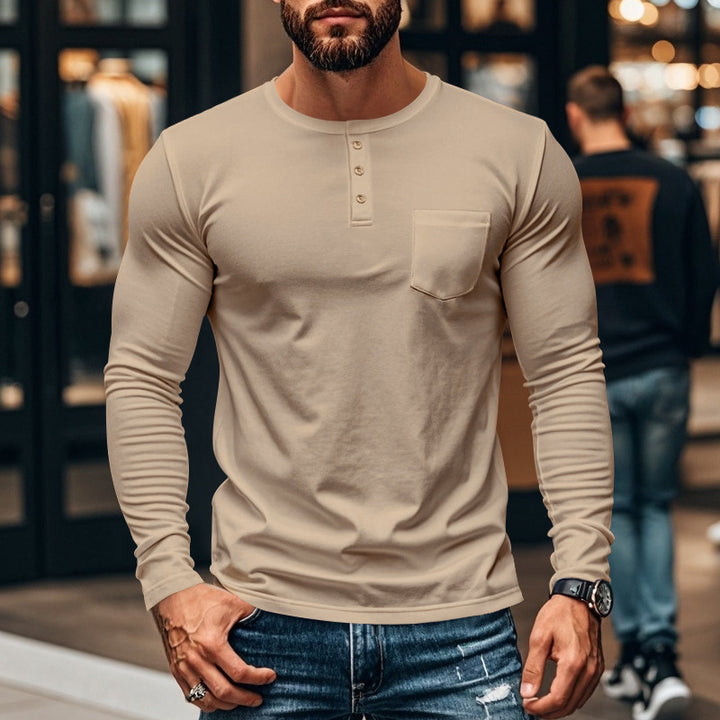Men's slim long-sleeve button shirt with short button placket and chest pocket Mune Fashion
