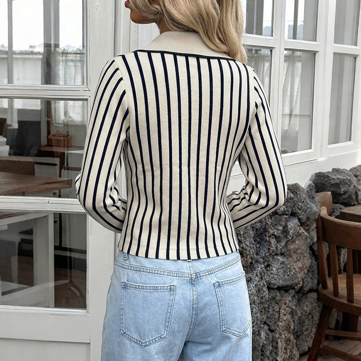 Women Elegant Striped Knit Top Mune Fashion