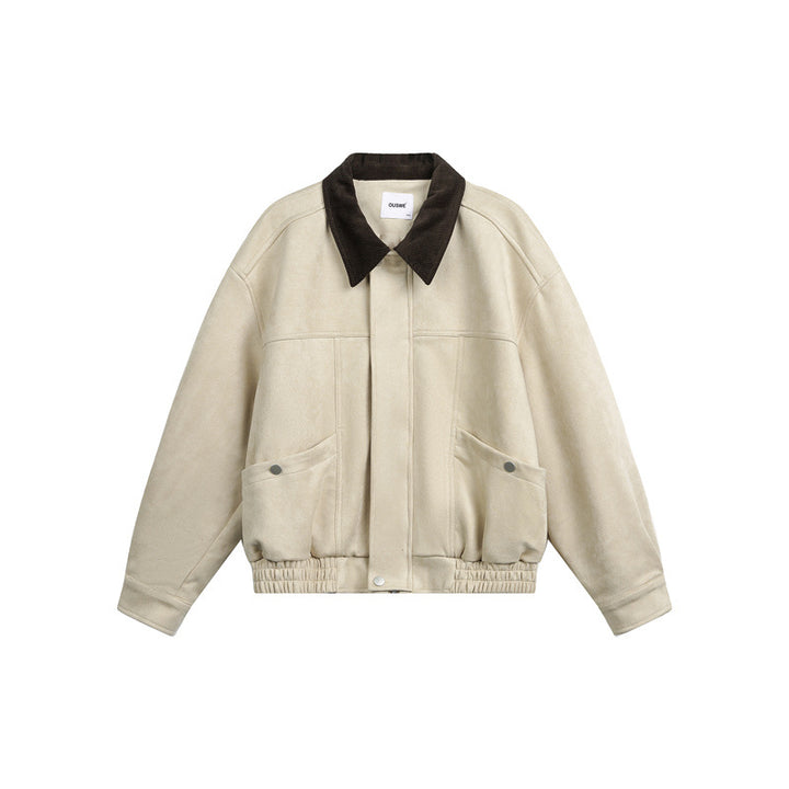 Unisex Short Cropped Boxy Blouson Jacket with Cord Collar and Elastic Waist Mune Fashion