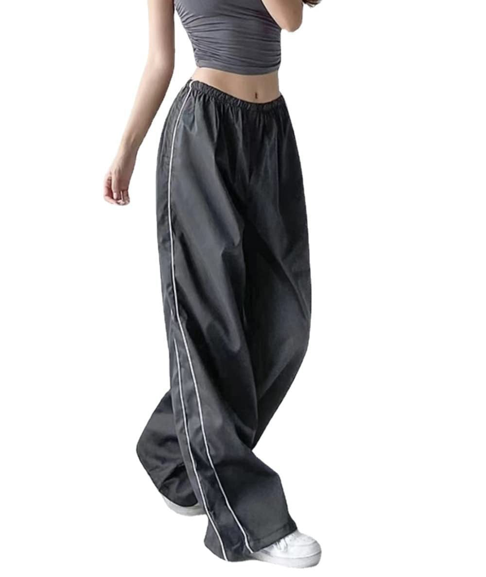 Women's Sporty Palazzo Pants with Elastic Waistband and Contrast Stitching Mune