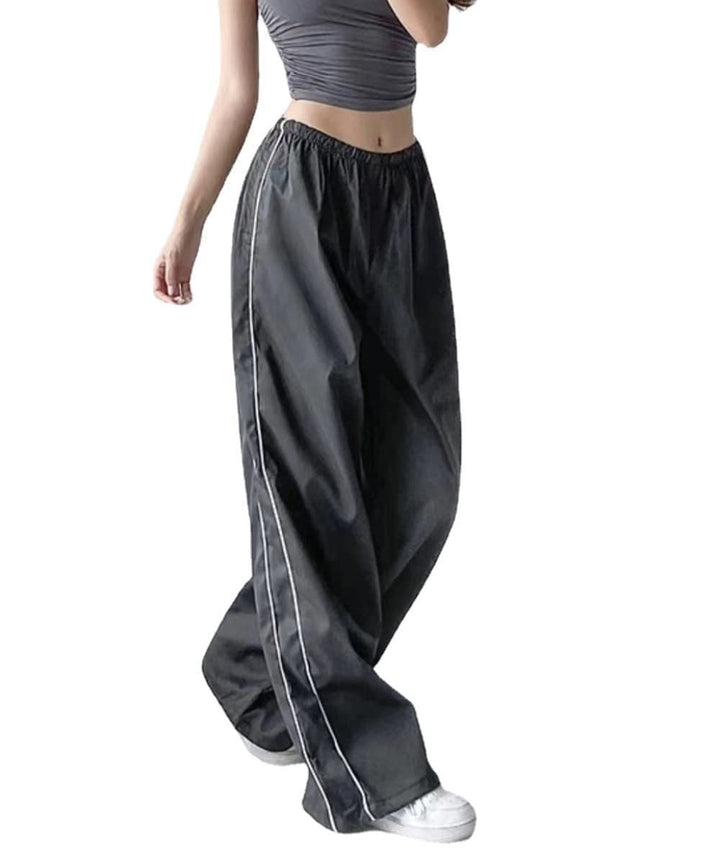 Women's Sporty Palazzo Pants with Elastic Waistband and Contrast Stitching Mune