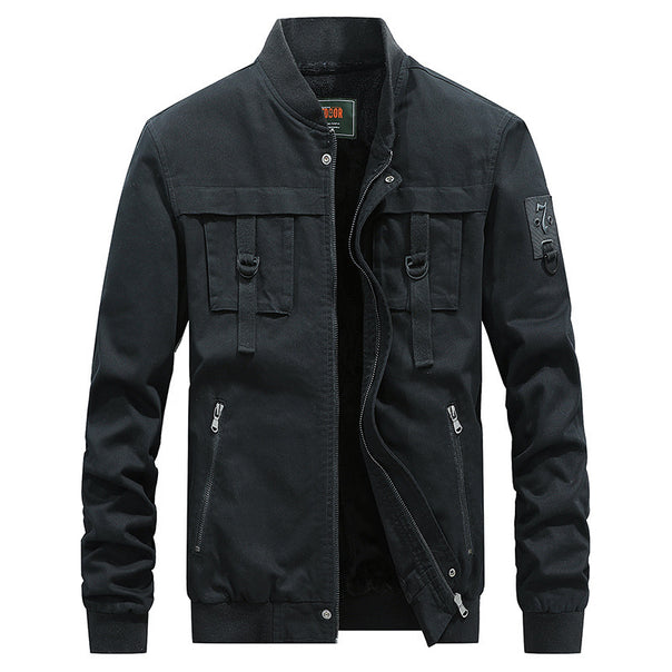 Men's Utility Field Jacket with Stand Collar, D-Ring Details and Zipper Pockets Mune Fashion