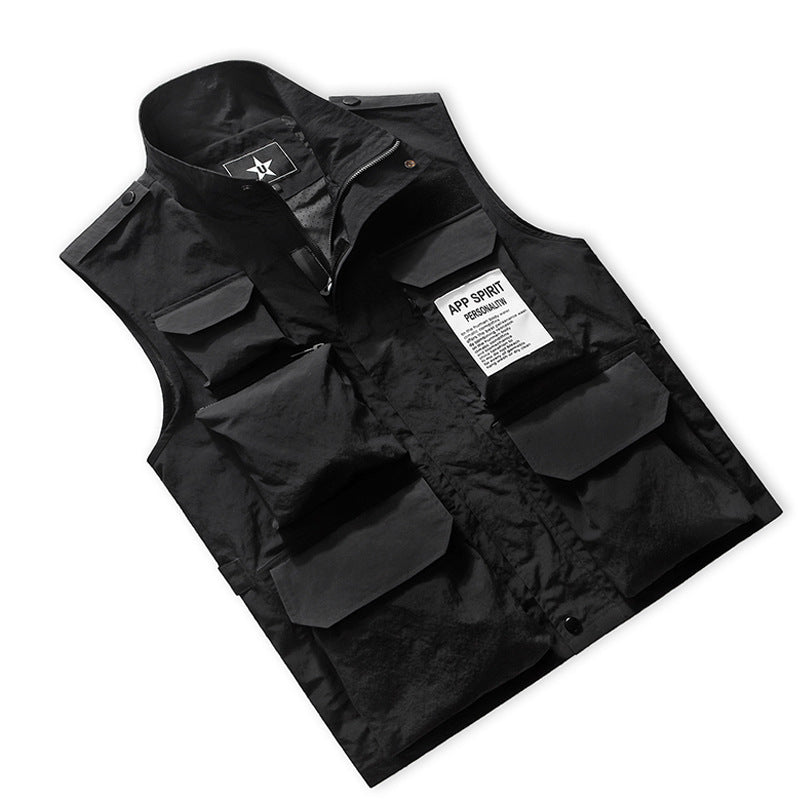 Men's Multifunctional Multiple Pocket Vest with Stand-Up Collar Mune Fashion