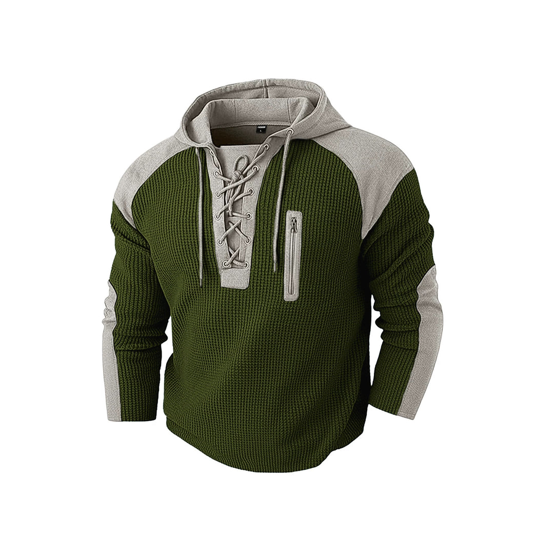 Men's hoodie with lacing trim and vertical zipper chest pocket Mune Fashion