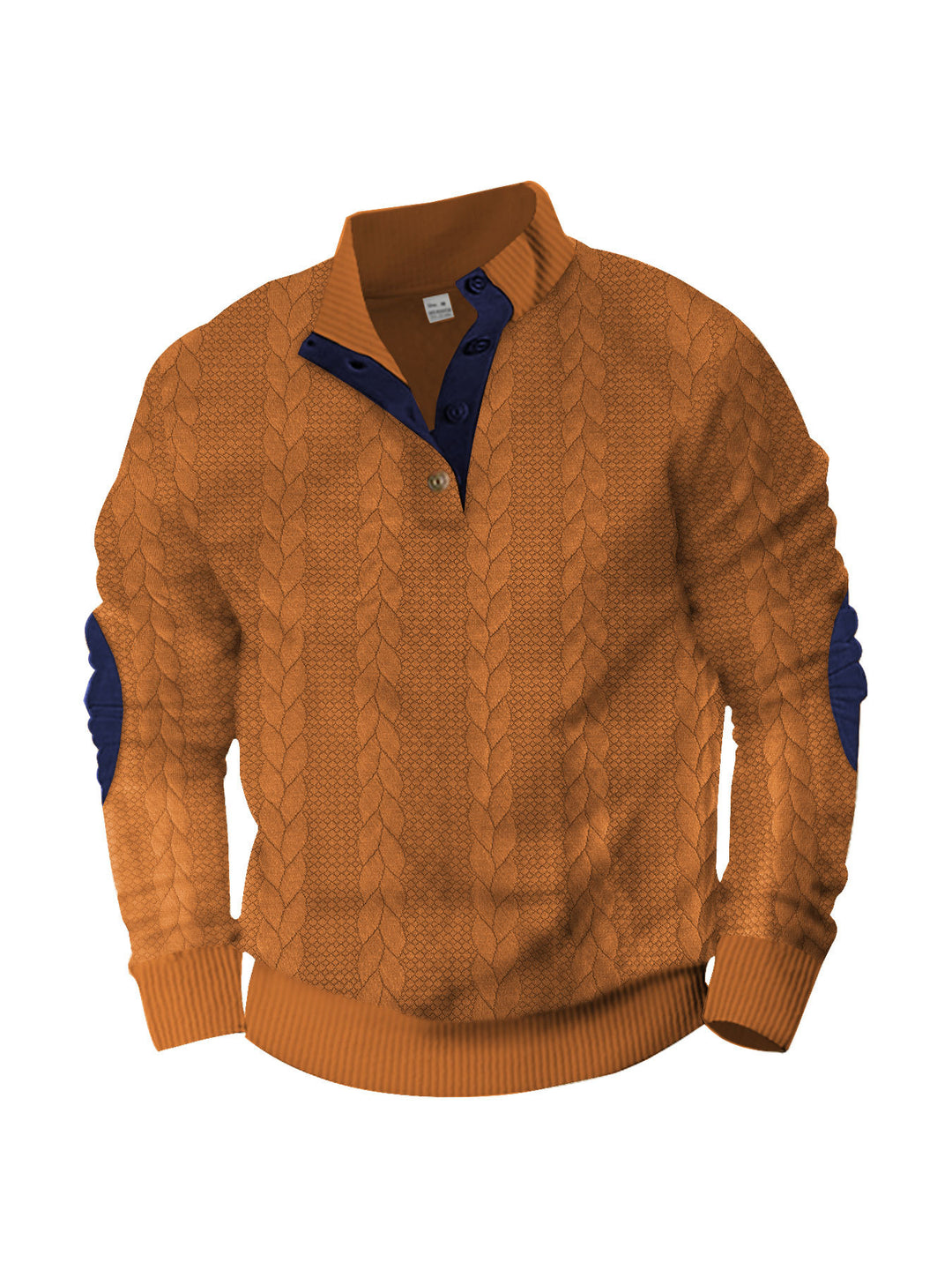 Men's casual cable knit pullover with reinforced button placket and suede elbow patches Mune Fashion