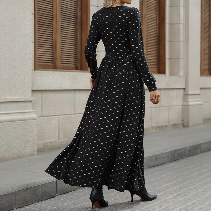 Ladies Flowing Maxi Dress with V-Neck, Lace Trim and Fitted Wrap Look Mune Fashion