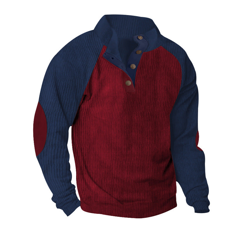 Men's structured Henley sweatshirt with stand-up collar, raglan sleeves, and elbow patches Mune Fashion
