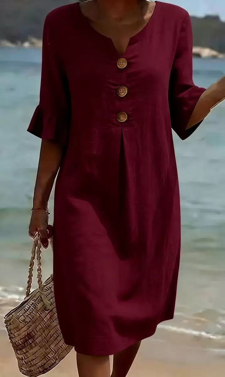 Women's Lightweight Summer Dress with Button Details Mune Fashion