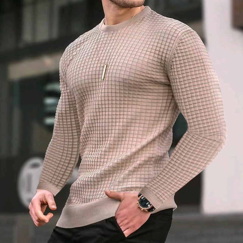 Men's fitted waffle round neck sweater made of fine knit with ribbed cuffs Mune Fashion