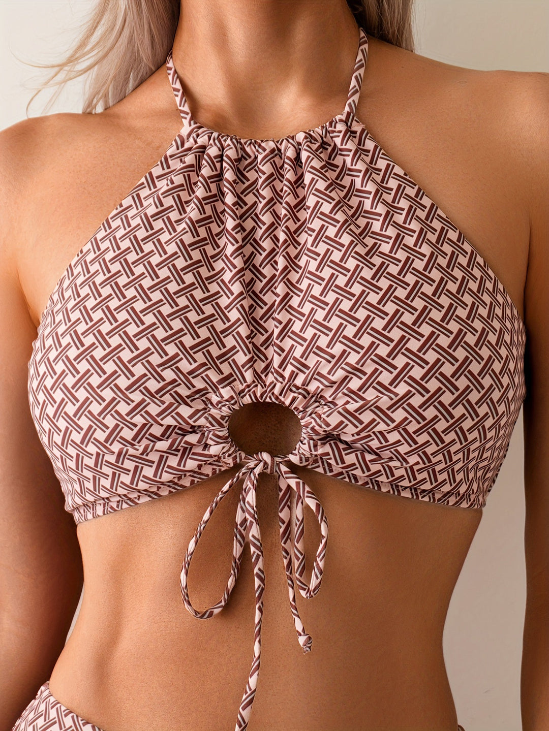 Women's High-Waisted Bikini Set with Decorative Neckline Mune Fashion