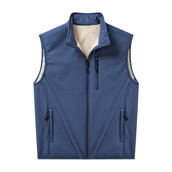 Men's Sherpa-lined softshell vest with stand-up collar and zippered pockets Mune Fashion