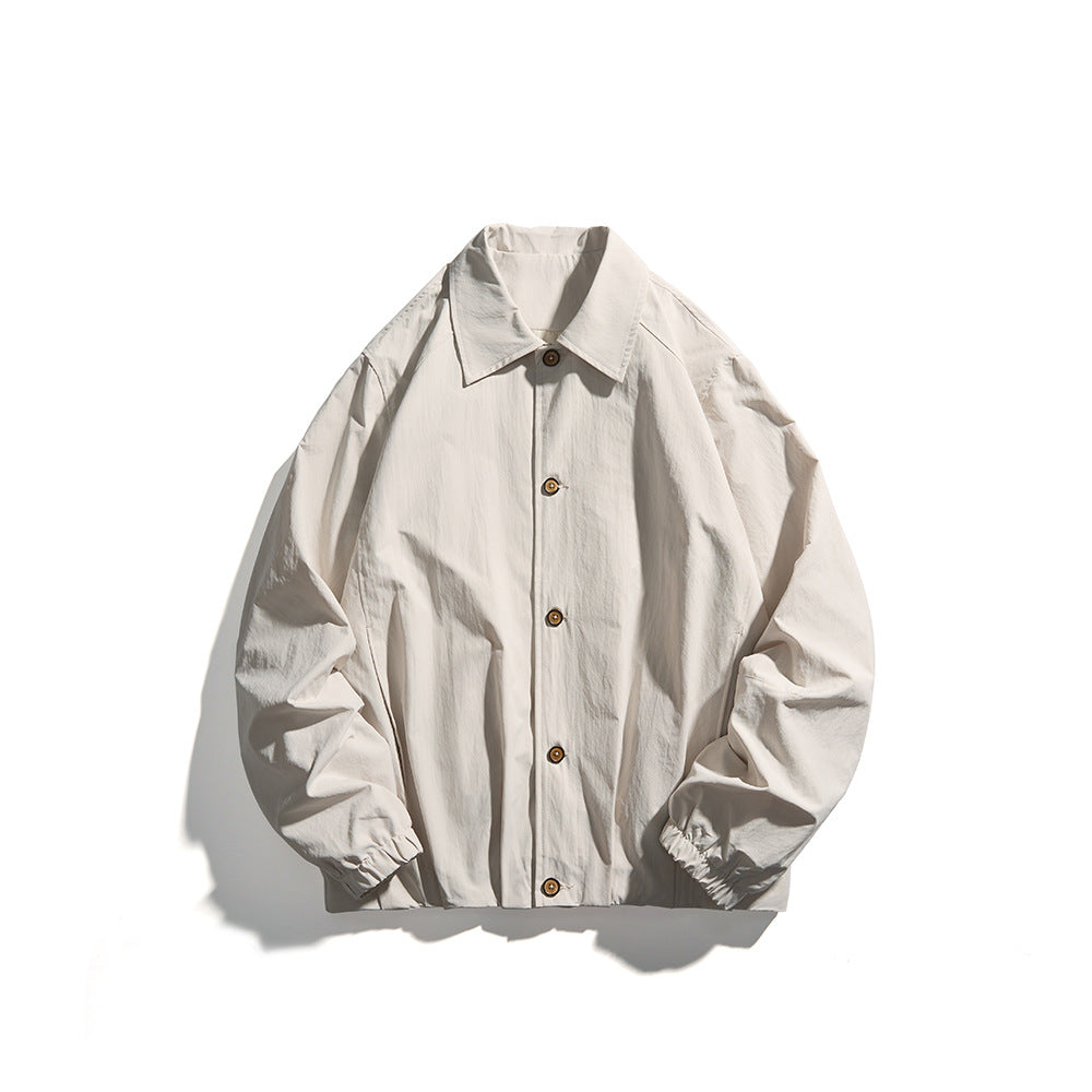 Unisex Lightweight Shirt Jacket in Boxy Cut with Wooden Button Placket and Elastic Cuffs Mune Fashion