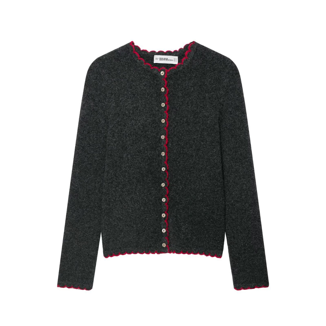 Ladies fine knit cardigan with shell edge and mother-of-pearl buttons Mune Fashion