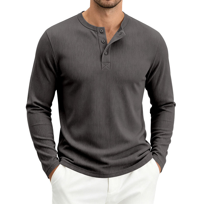 Men's Henley Long Sleeve Shirt made of soft waffle jersey with slight stretch and flat button placket Mune Fashion