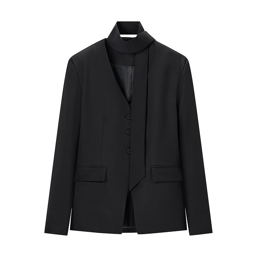 Women's Tailored Blazer with Shawl Collar Band, Triple Button Placket and Flap Pockets Mune Fashion