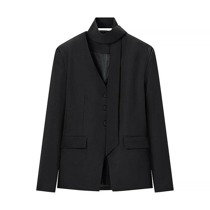 Women's Tailored Blazer with Shawl Collar Band, Triple Button Placket and Flap Pockets Mune Fashion
