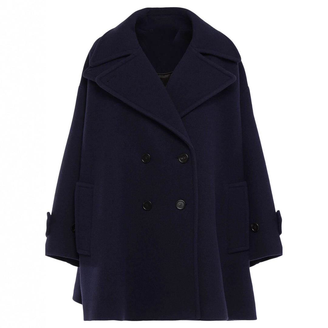 Women's Oversized Cape Coat with Double-Breasted Closure and Wide Lapels Mune Fashion