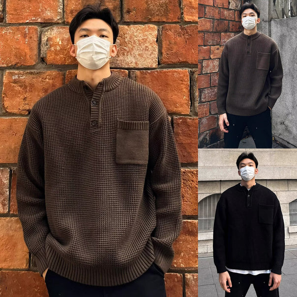 Men's stylish knit pullover with button placket and chest pocket Mune Fashion