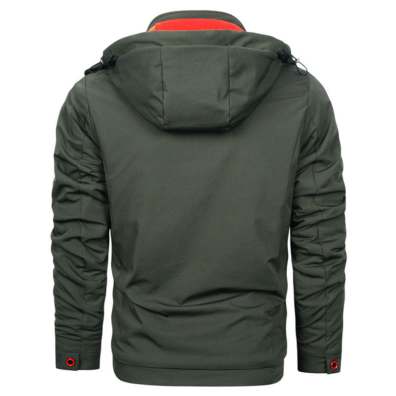 Men's sporty softshell hoodie jacket with water-repellent membrane, breast pocket, and stand-up collar Mune Fashion