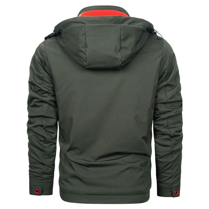 Men's sporty softshell hoodie jacket with water-repellent membrane, breast pocket, and stand-up collar Mune Fashion