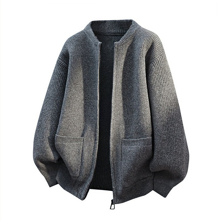 Men's Oversized Cardigan with Two-Way Zipper, Ribbed Hem and Patch Pockets Mune Fashion
