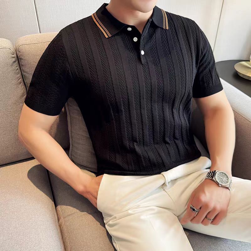 Men's Elegant Short Sleeve Knit Polo Shirt with Structure Mune Fashion