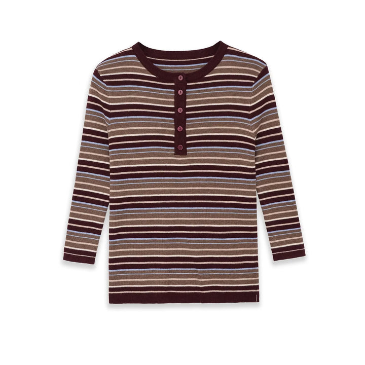 Women's fine knit Henley shirt with fine stripe structure and button placket Mune Fashion