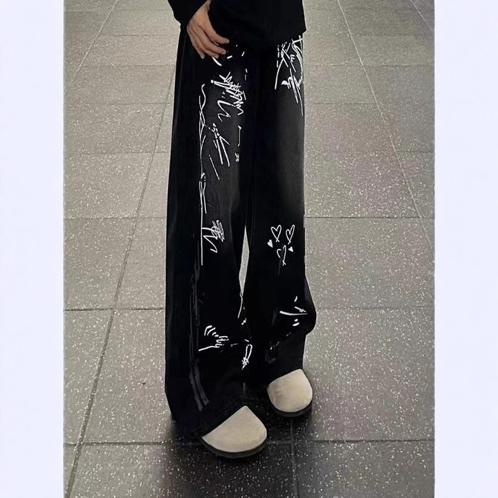Women's Wide-Cut Jeans with Artistic Graphic Print Mune Fashion