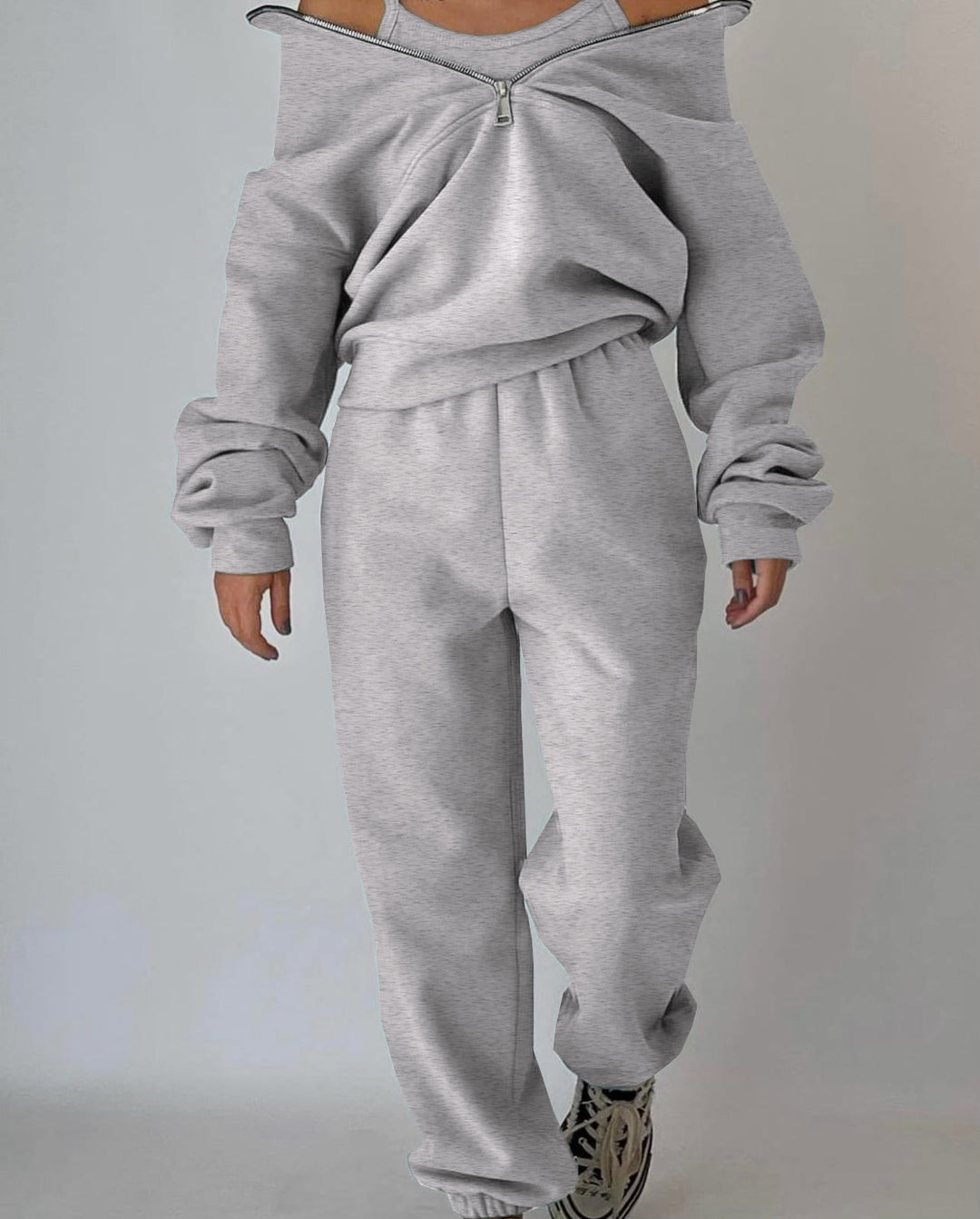 Women's Oversized Half-Zip Sweatshirt with Stand-Up Collar and Matching High-Waist Jogging Pants Mune Fashion