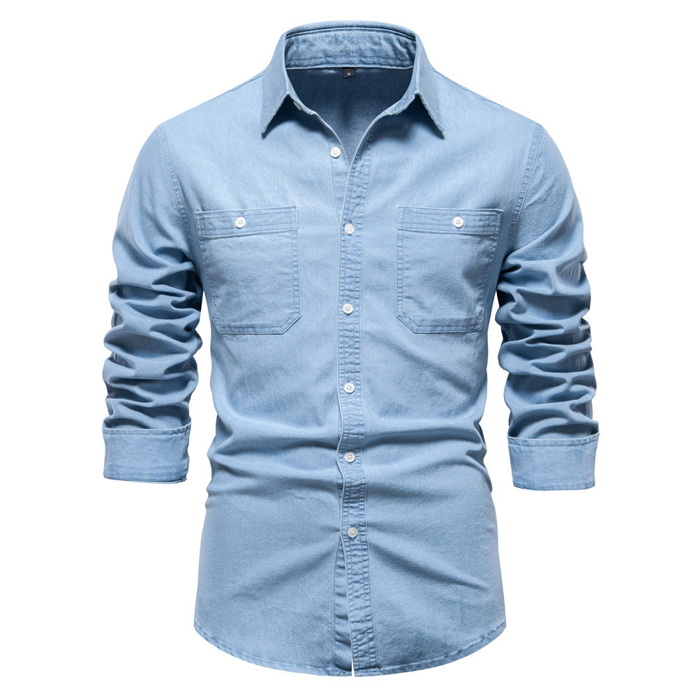 Men's narrow cut denim shirt with Kent collar and patch chest pockets Mune Fashion