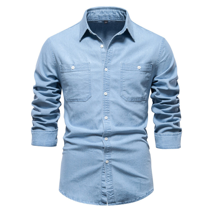Men's narrow cut denim shirt with Kent collar and patch chest pockets Mune Fashion