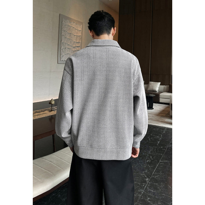 Women's Oversized Blouse with Herringbone Texture and Balloon Sleeves Mune Fashion