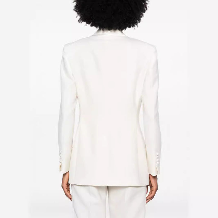 Women's Double-Breasted Long Blazer Pantsuit with Marlene Wide Leg Pants and Slim Silhouette Mune Fashion