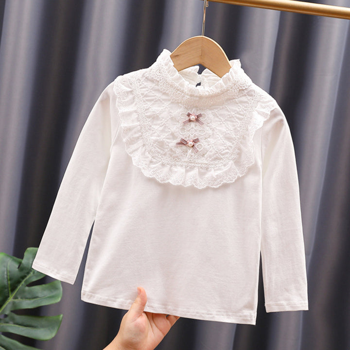 Girl Long Sleeve Blouse with Lace Collar and Ruffle Details Mune Fashion