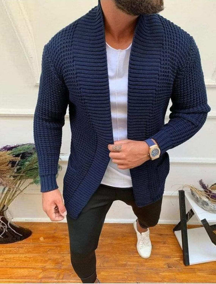 Men's knitted cardigan with shawl collar and textured waffle pattern Mune Fashion