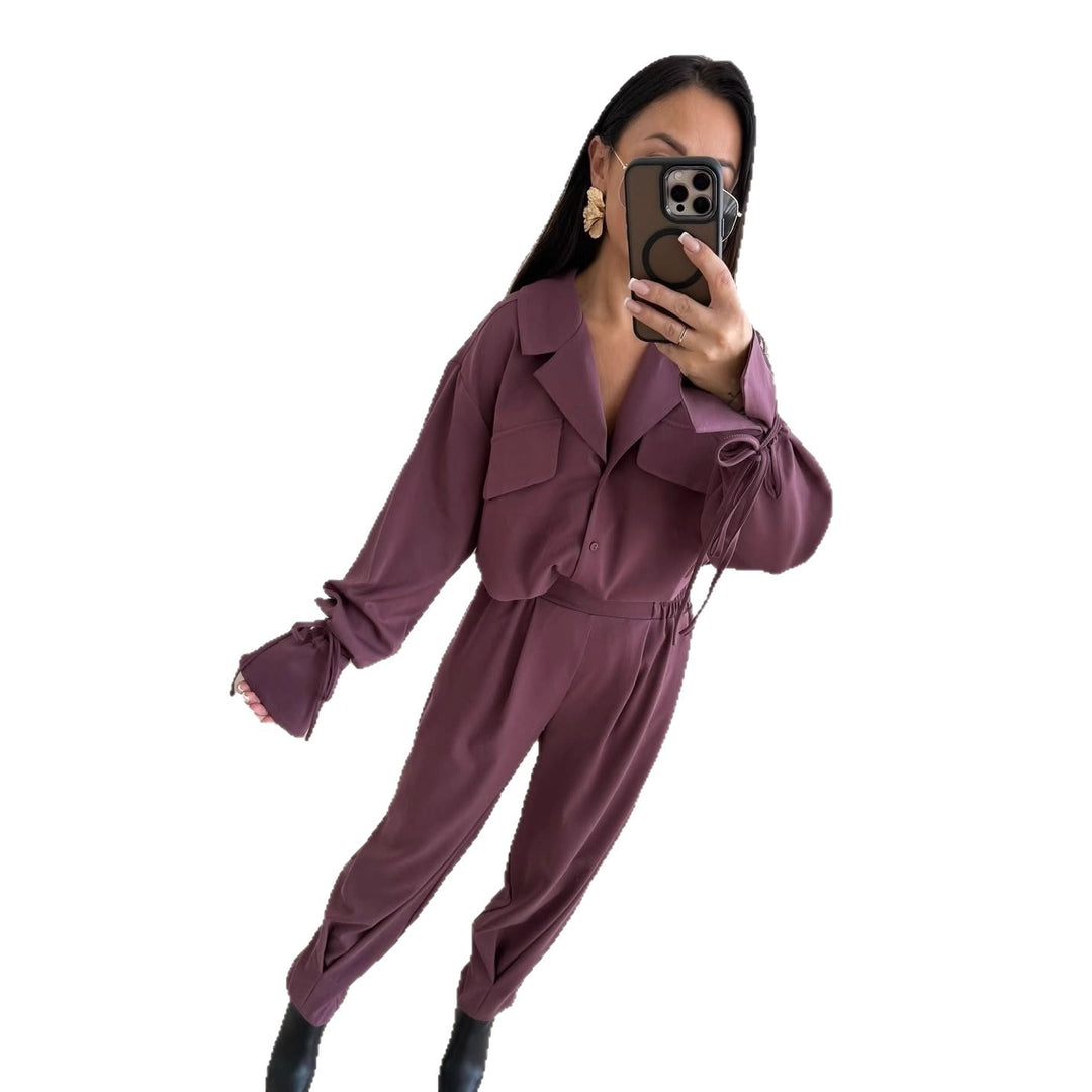Women's Two-Piece Loungewear Set with Oversized Blouse, Patch Pockets, Drawstring Cuffs, and High-Waisted Jog Pants Mune Fashion
