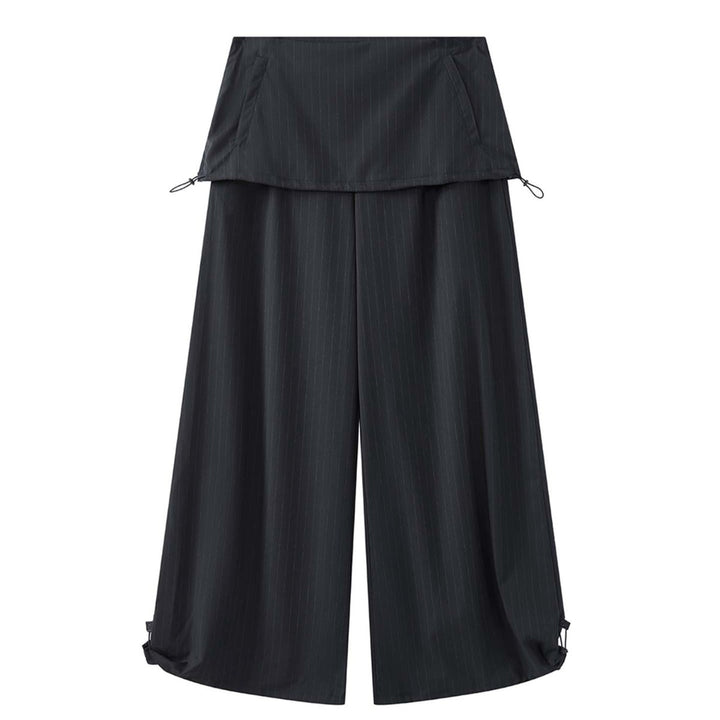 Women Wide Pinstripe Pants with Overlay and Drawstring Mune Fashion