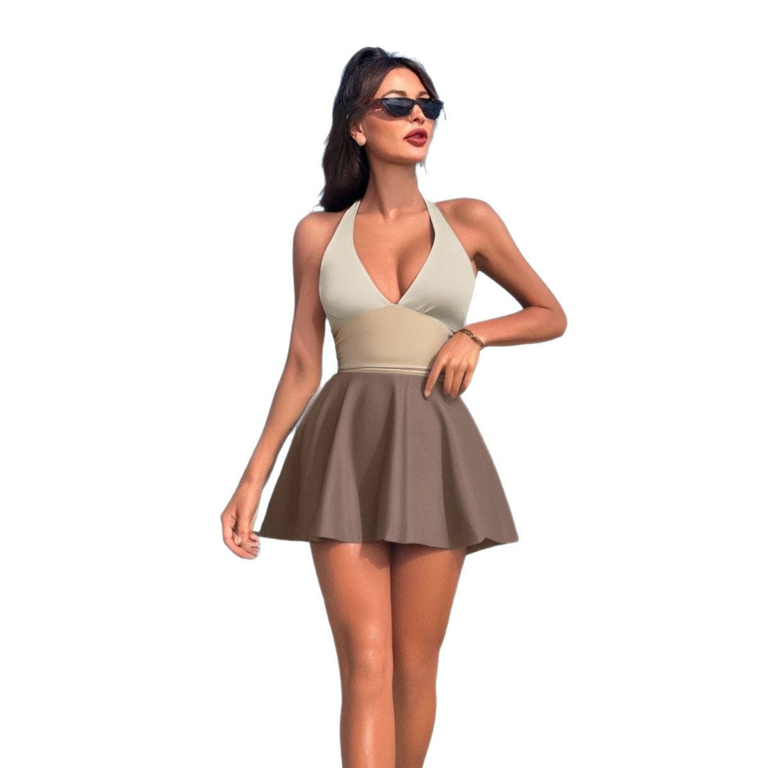 Women's Flattering Beach Swimsuit with V-Neck and Wrap Skirt Mune Fashion